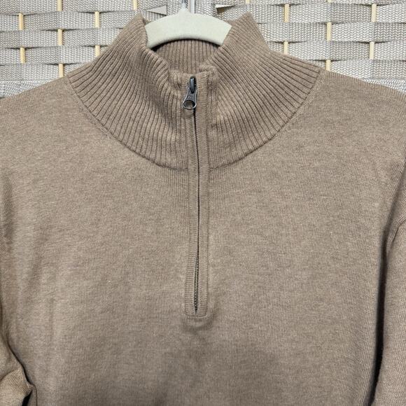 J.Crew HARBOR COTTON Zip Mock Neck Sweater Men’s L Tan Wool Blend Pullover NEW - Picture 3 of 8